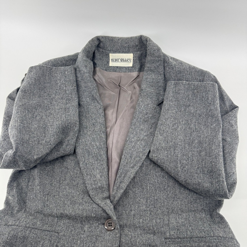 Vintage Hunt Valley Women's Wool Blazer Gray Size 14 Single Button Classic Fit - Picture 2 of 15